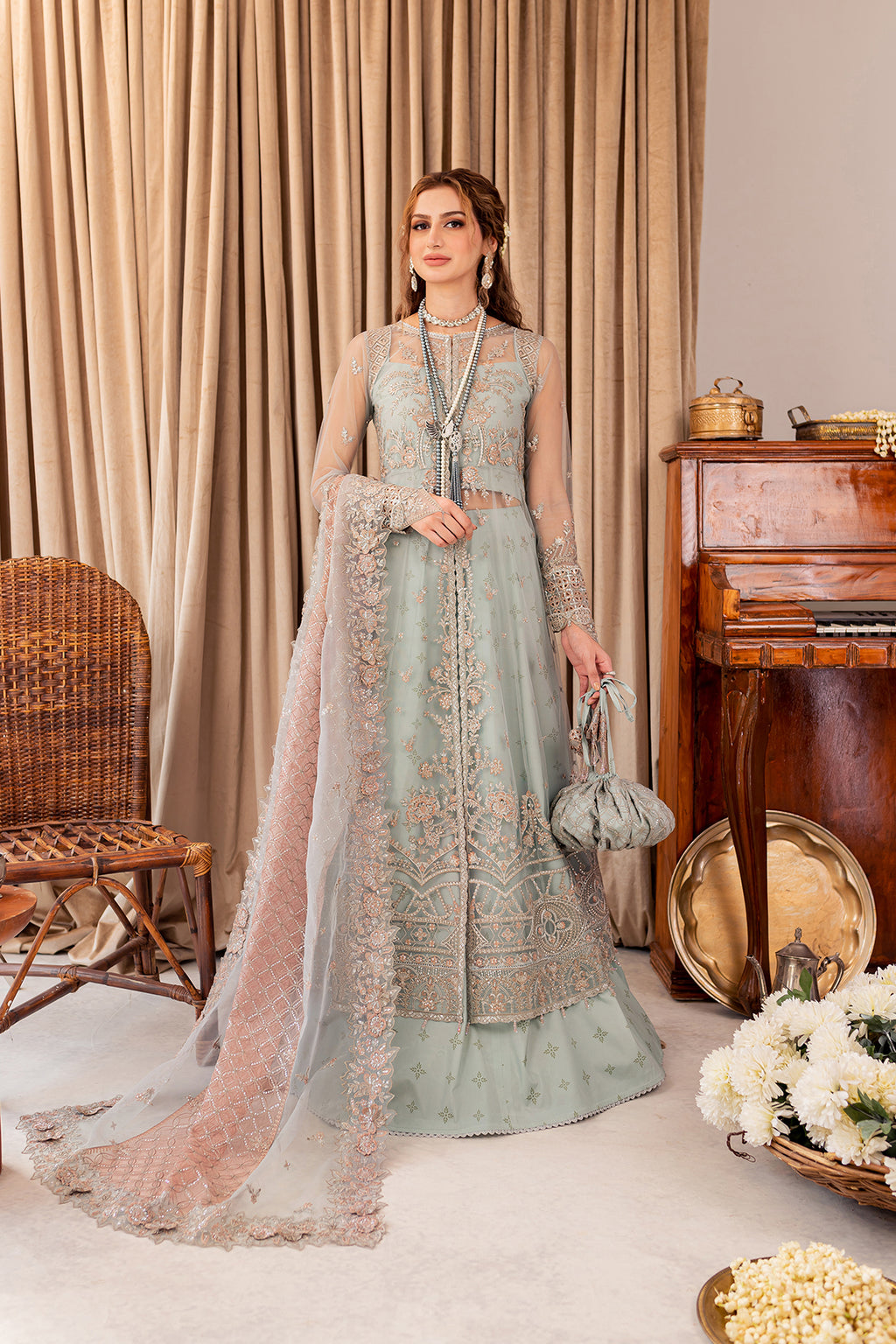 Beautiful Pure Georgette Thread Work Pakistani Sharara Suit