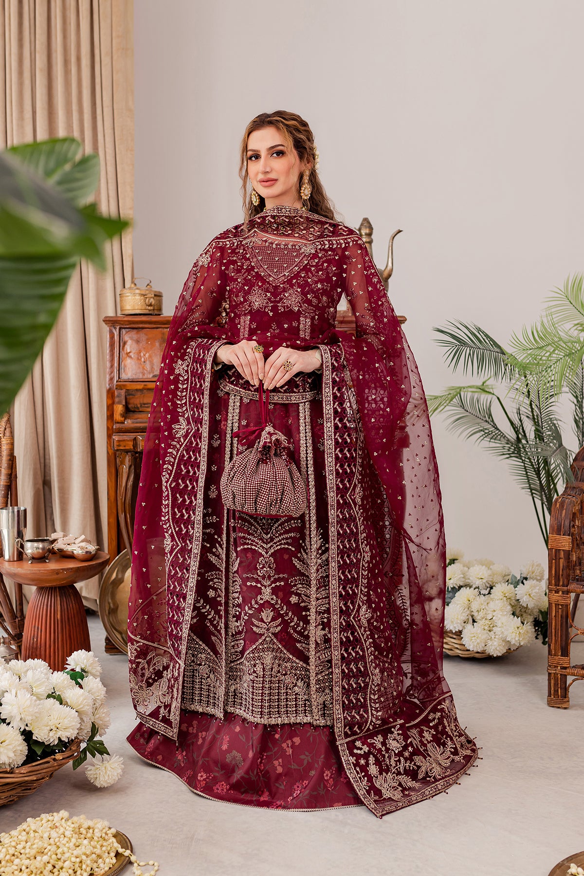 Designer Pakistani Bridal Golden Bridal Lehenga with Embroidered Kurti -