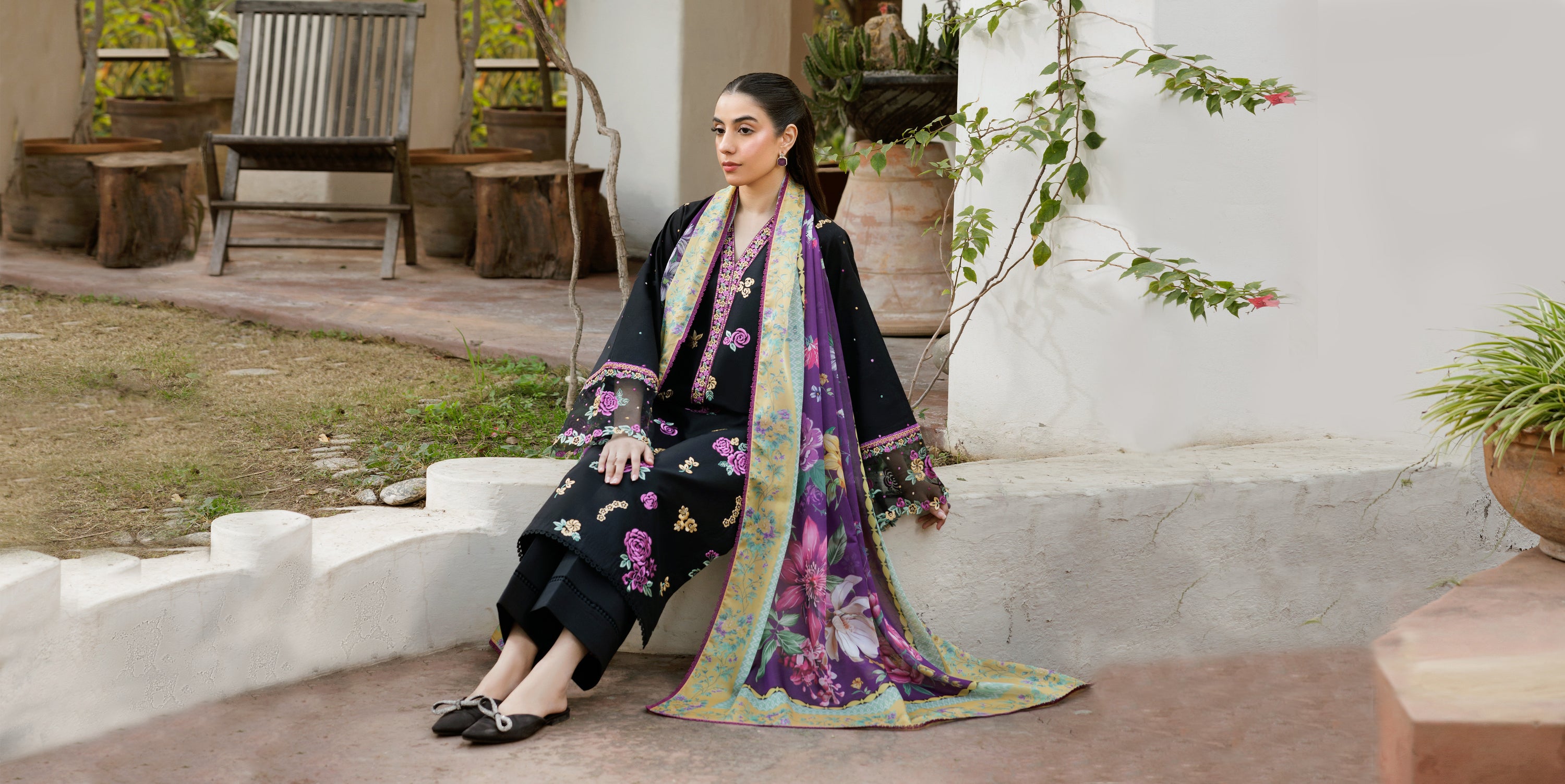 Farasha | Summer Weaves Embroidered Lawn | Plum Allure
