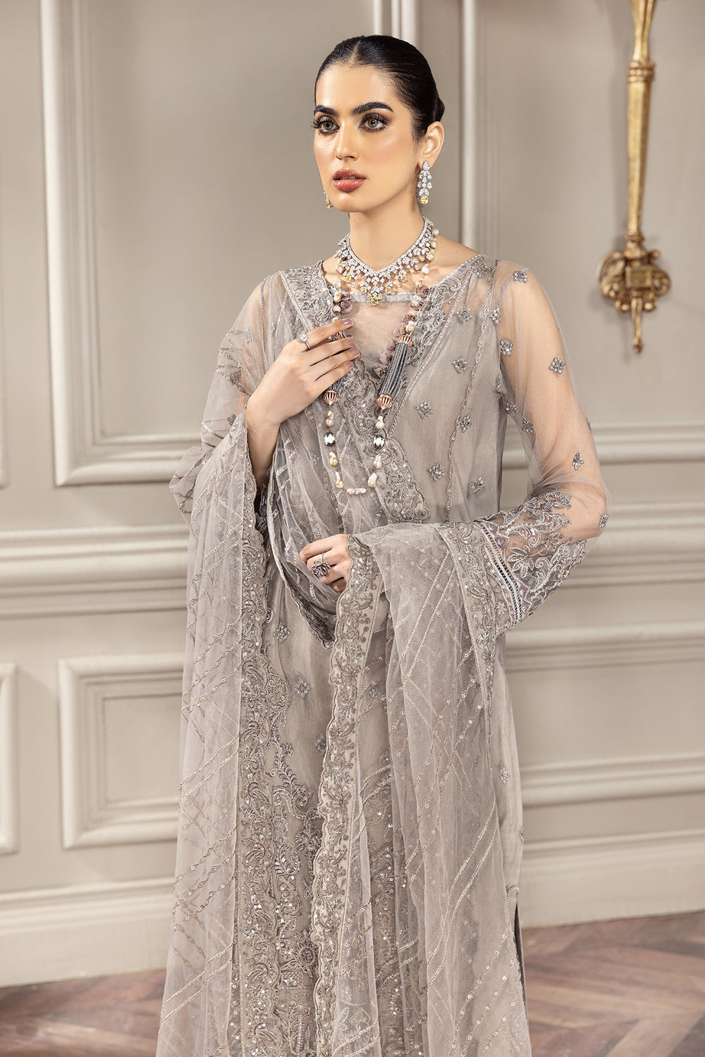 Paras by Pasha Embroidered Chiffon Suits Unstitched Saree PBP25NJ Shab-e-Noor - Formal Collection