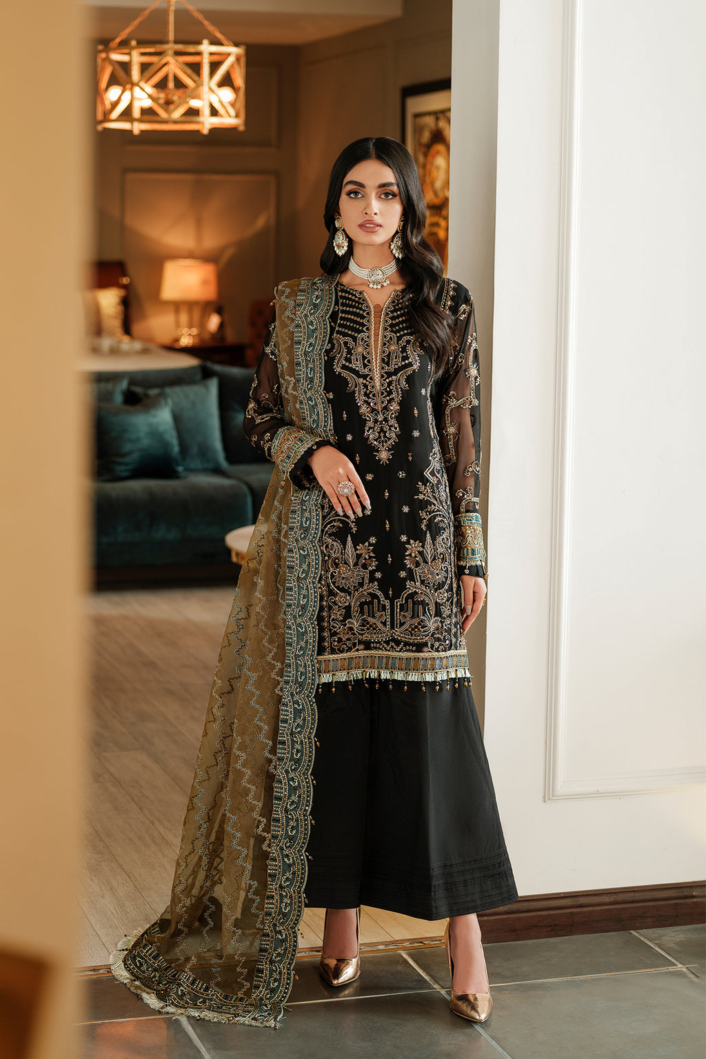 Glimmering Drop of Magic By Areesha Embroidered Chiffon Suits Unstitched 3  Piece ARE21-C13 02 Red Black Sequence - Luxury Collection